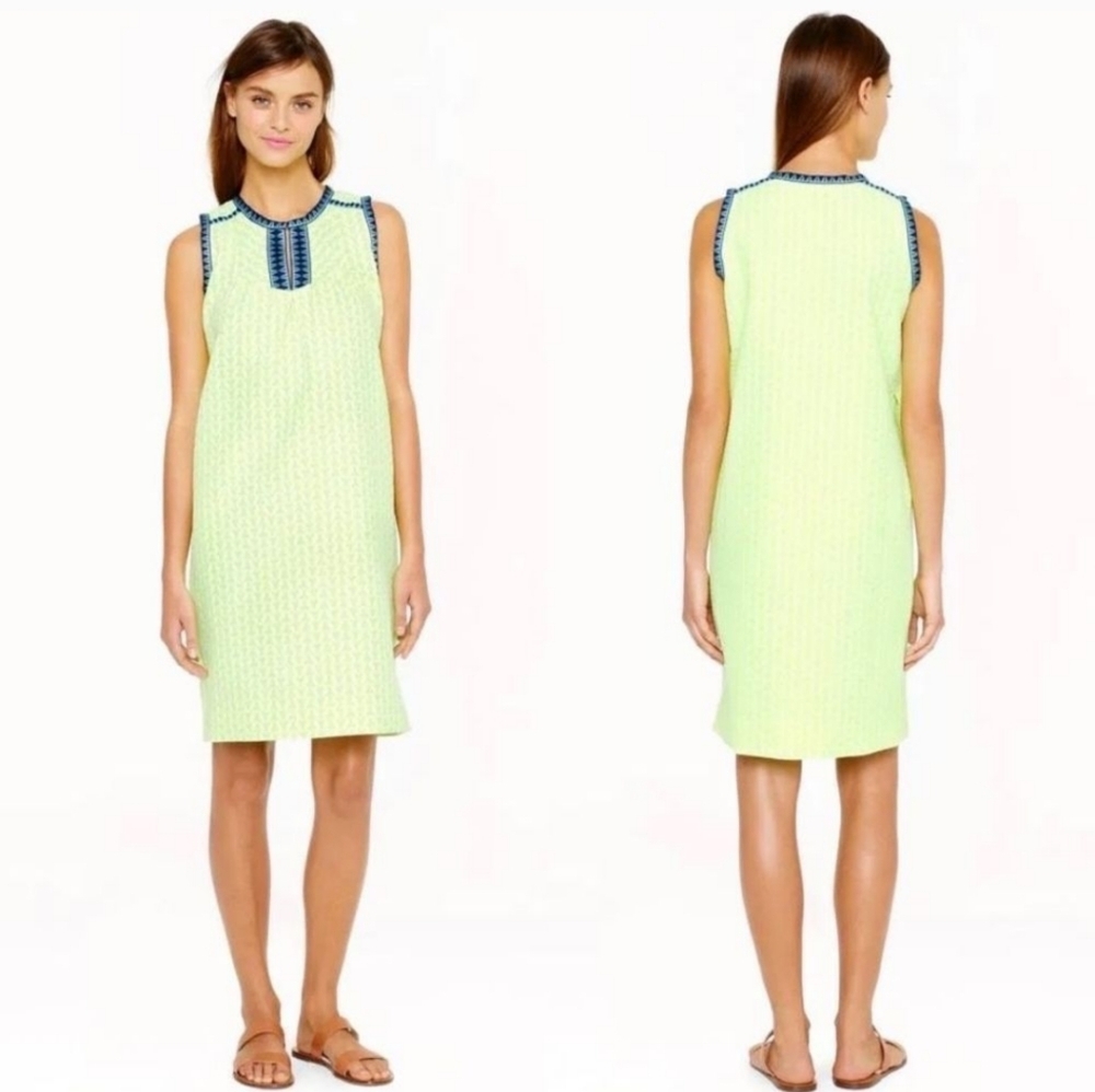 J. Crew Women's Neon Split Neck Sleeveless Pullover Mini Shift Dress Sz 2 Yellow